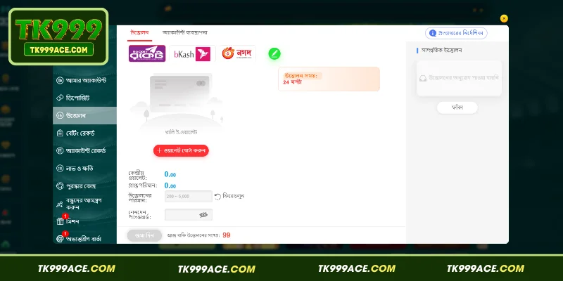 TK999 Withdrawal 2 TK999 উত্তোলনের সহজ প্রক্রিয়া ও নির্দেশনা